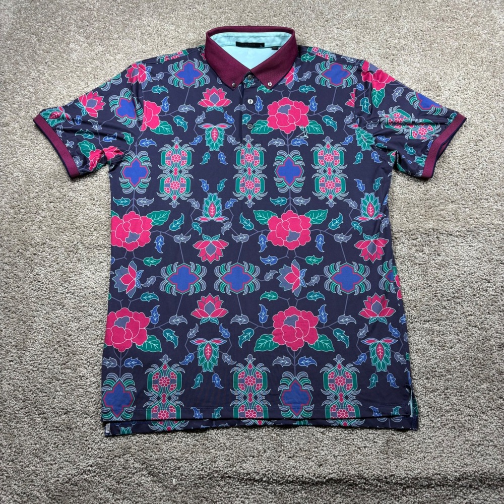 Greyson Pinehurst Mens XL Polo Shirt Blue Green Pink Floral Putter Boy Golf Logo